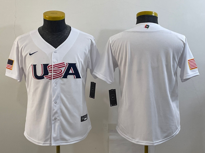 Women's White USA Baseball Blank 2023 World Baseball Classic Stitched Jersey(Run Small)